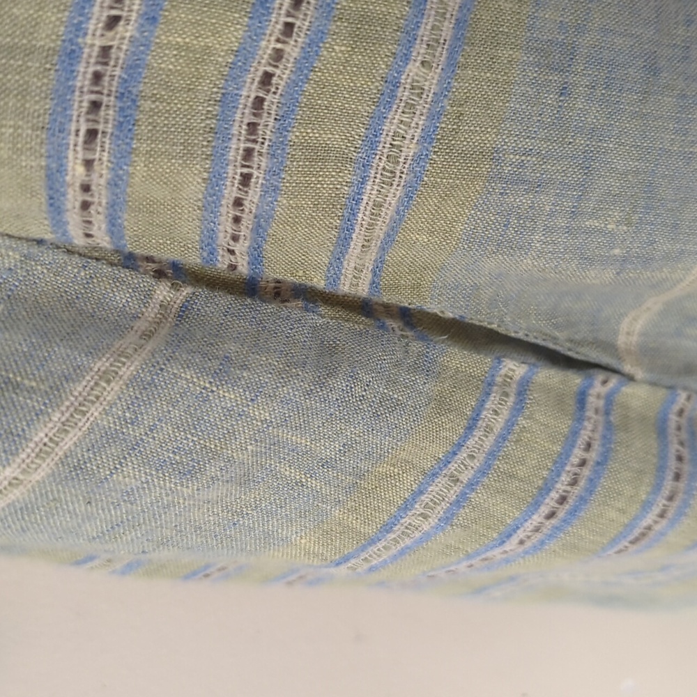 Flax Linen V Neck Striped Green Blue Dress L - Picture 9 of 14